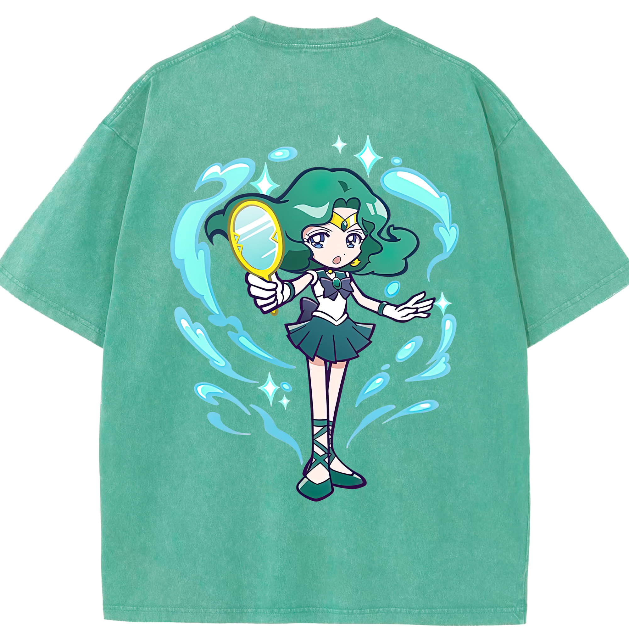 （画像用） 美少女戦士セーラームーン 海王 みちる（かいおう みちる） Sailor Moon Kaiou Michiru 綿100% ヴィンテージ風 半袖Tシャツ（背面プリント）
